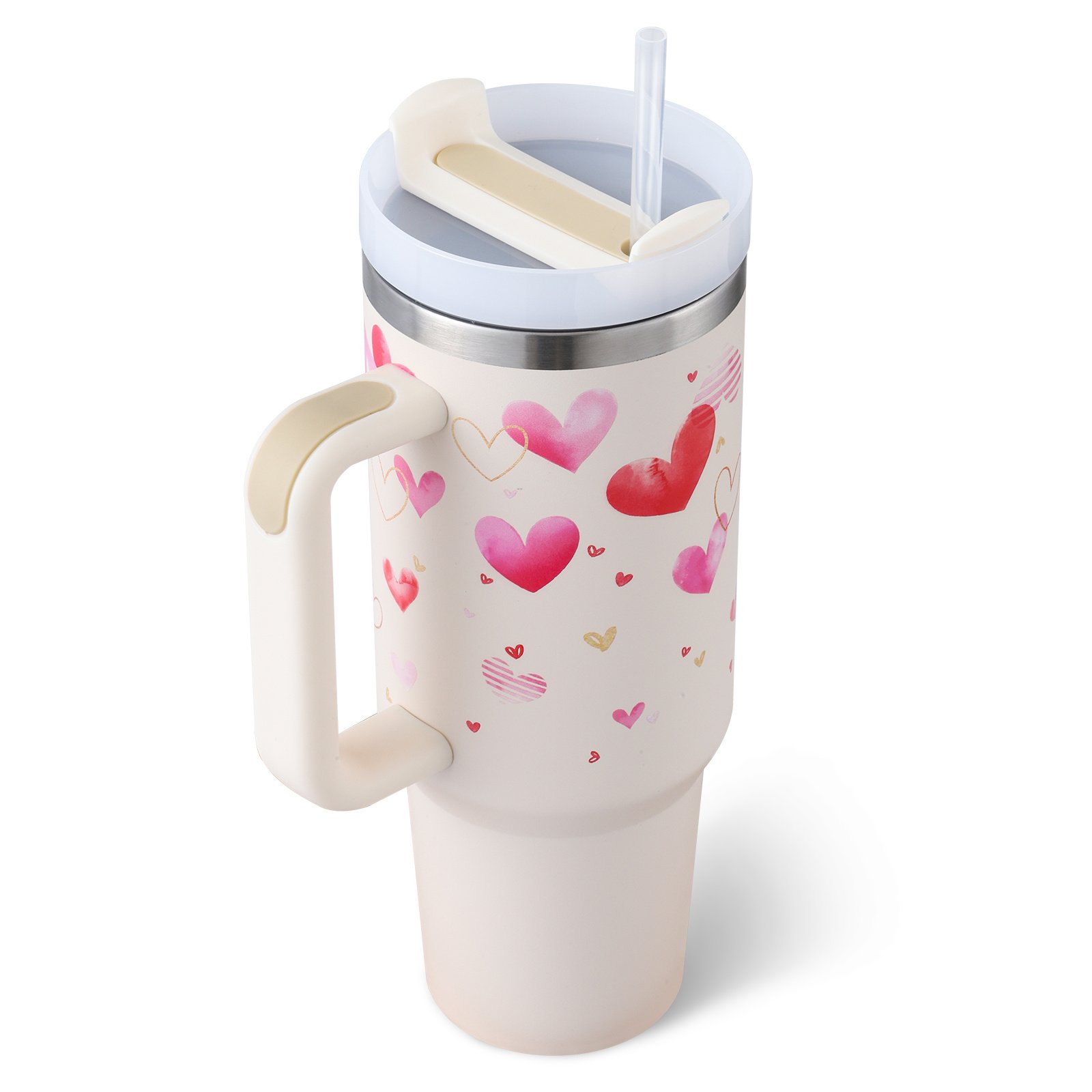 40 Oz Tumbler With Handle Straw Insulated, Stainless Steel Spill Proof Vacuum Coffee Cup Tumbler With Lid Tapered Mug Gifts For Valentine Lover Suitable For Car Gym Office Travel - Image 2