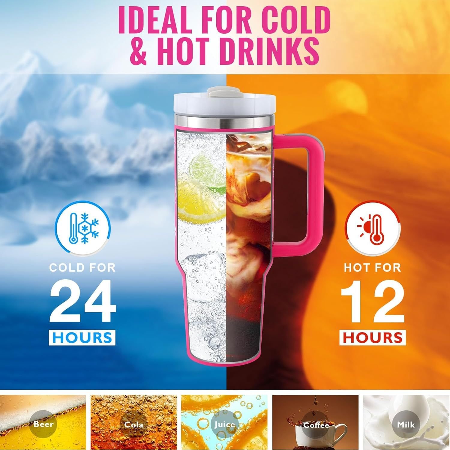 40 Oz Tumbler With Handle Straw Insulated, Stainless Steel Spill Proof Vacuum Coffee Cup Tumbler With Lid Tapered Mug Gifts For Valentine Lover Suitable For Car Gym Office Travel - Image 6